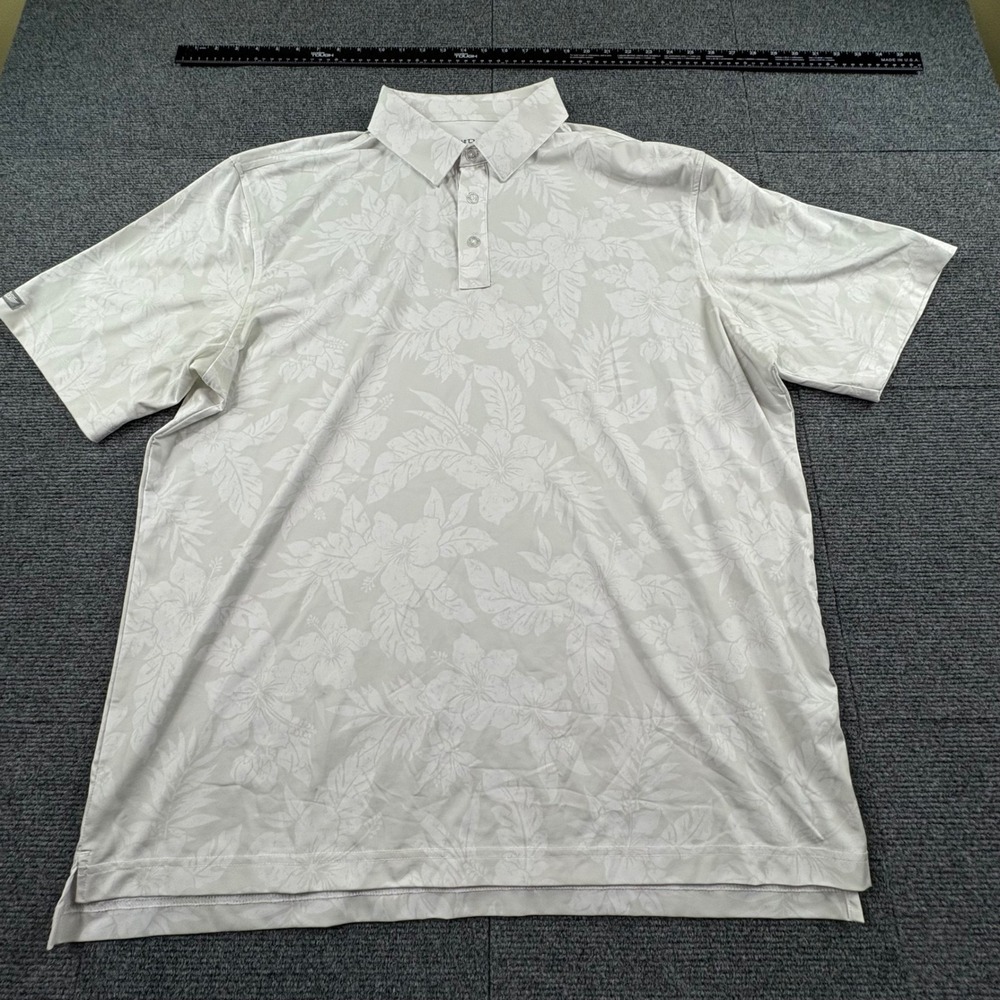 Straight Down Performance Mens XXL Polo Shirt Gray Tropical Floral Golf Short Sl